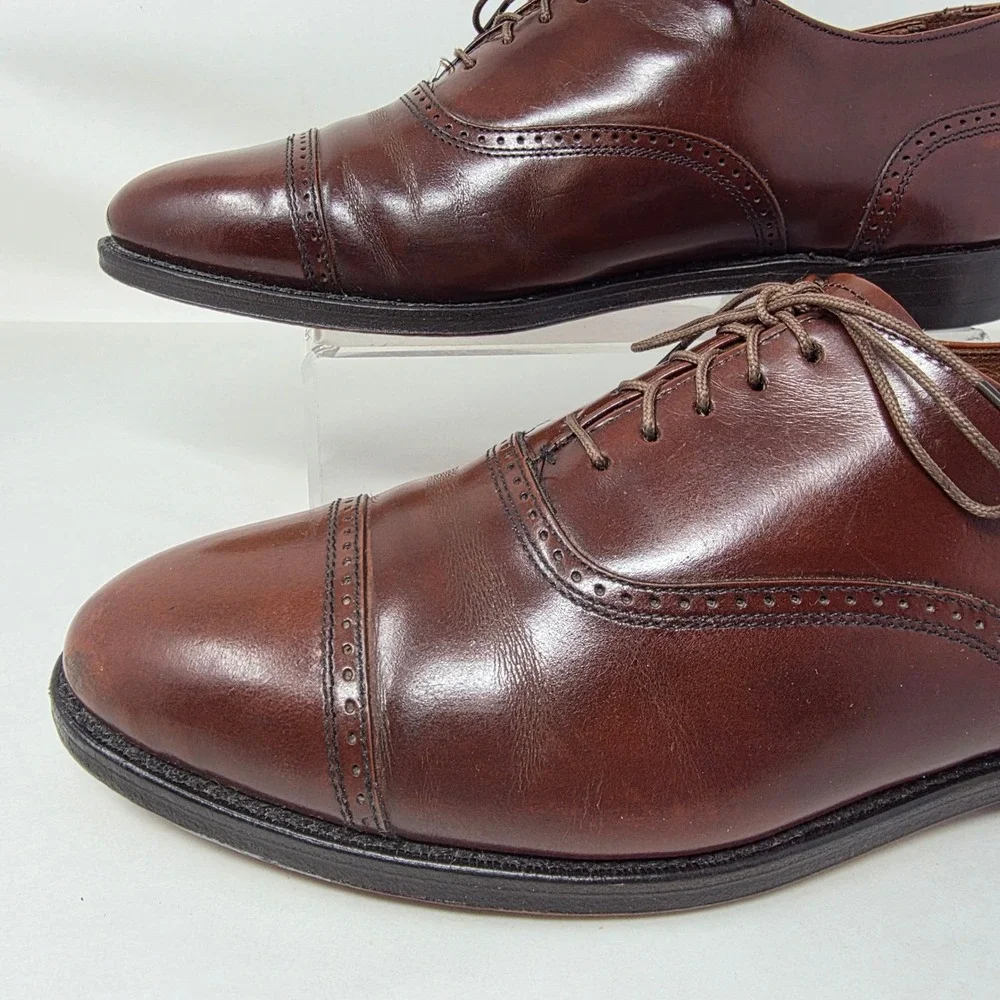 Nuflex Prime Oxford Shoes Mens 12 Cap Toe Brown Leather Brogue Made in USA